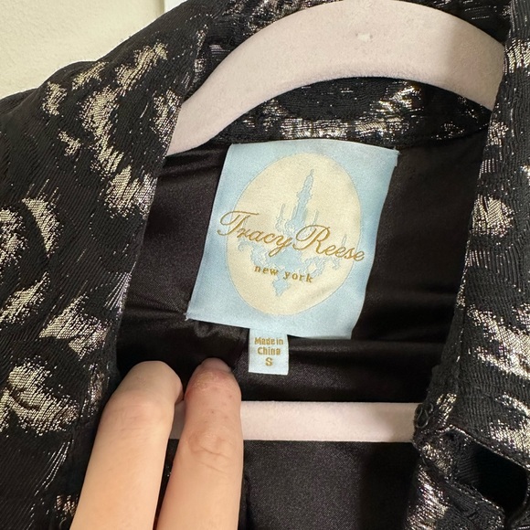 ASO Blair Waldorf Tracy Reese black metallic floral coat - Picture 4 of 6